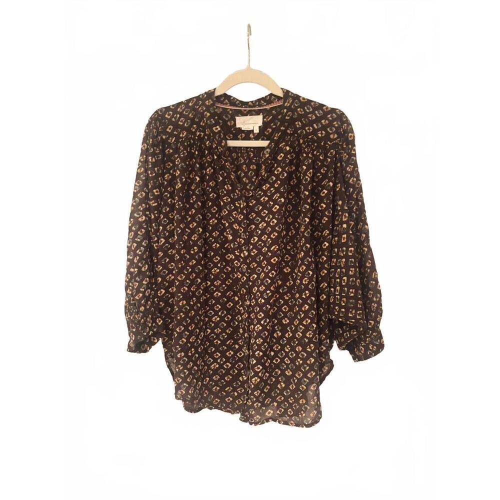 Anthropologie Sheer Brown Patterned Blouse